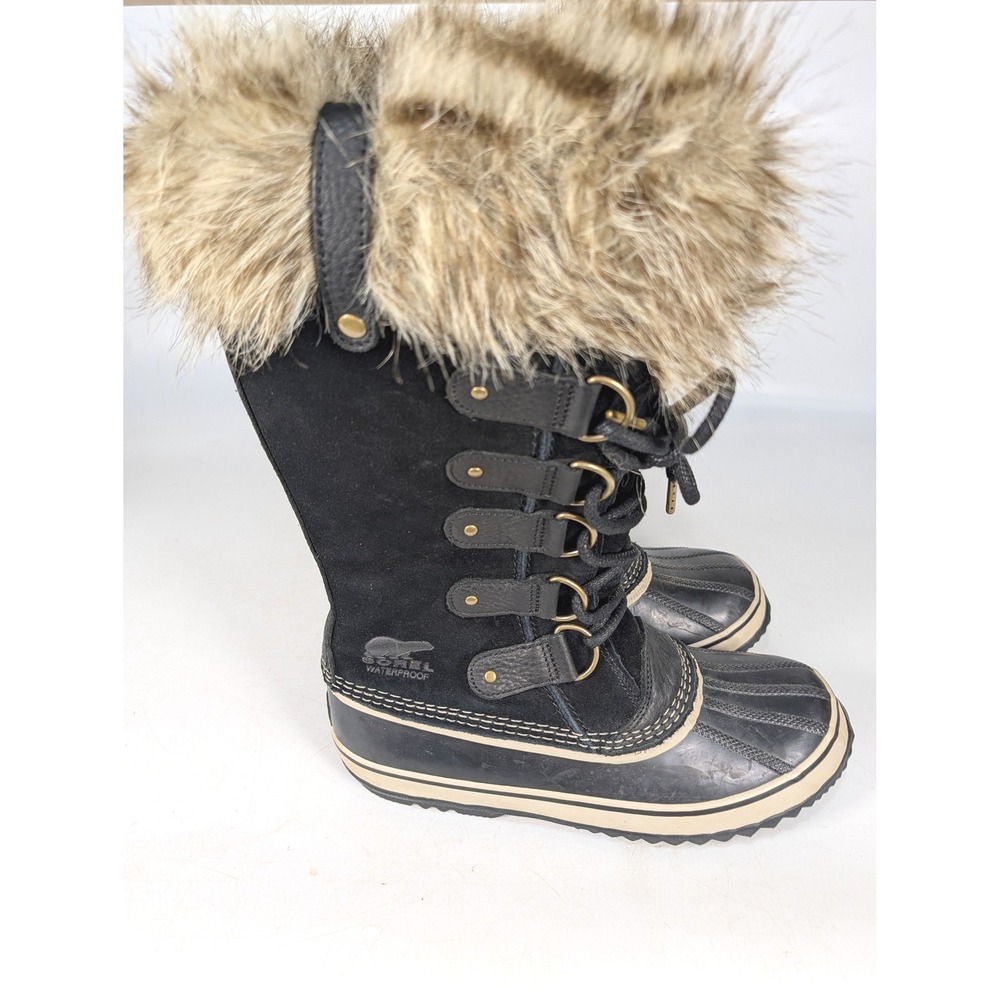 Sorel Joan of Arctic Black Waterproof Winter Snow Boots Faux Fur Size 10 NL2429